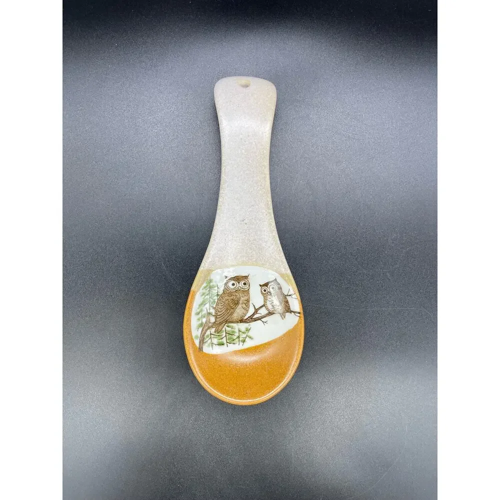 Otagiri Owl Stoneware Spoon Rest Stovetop Owls on a Branch 9